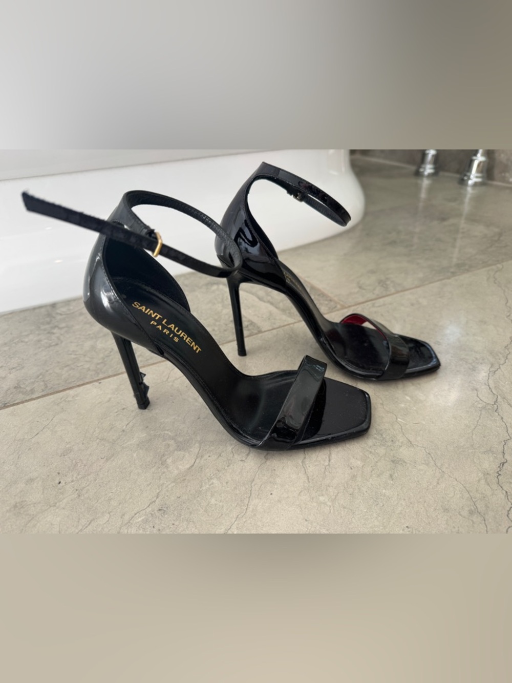 Saint Laurent Black Patent Leather Ankle-Strap heels
